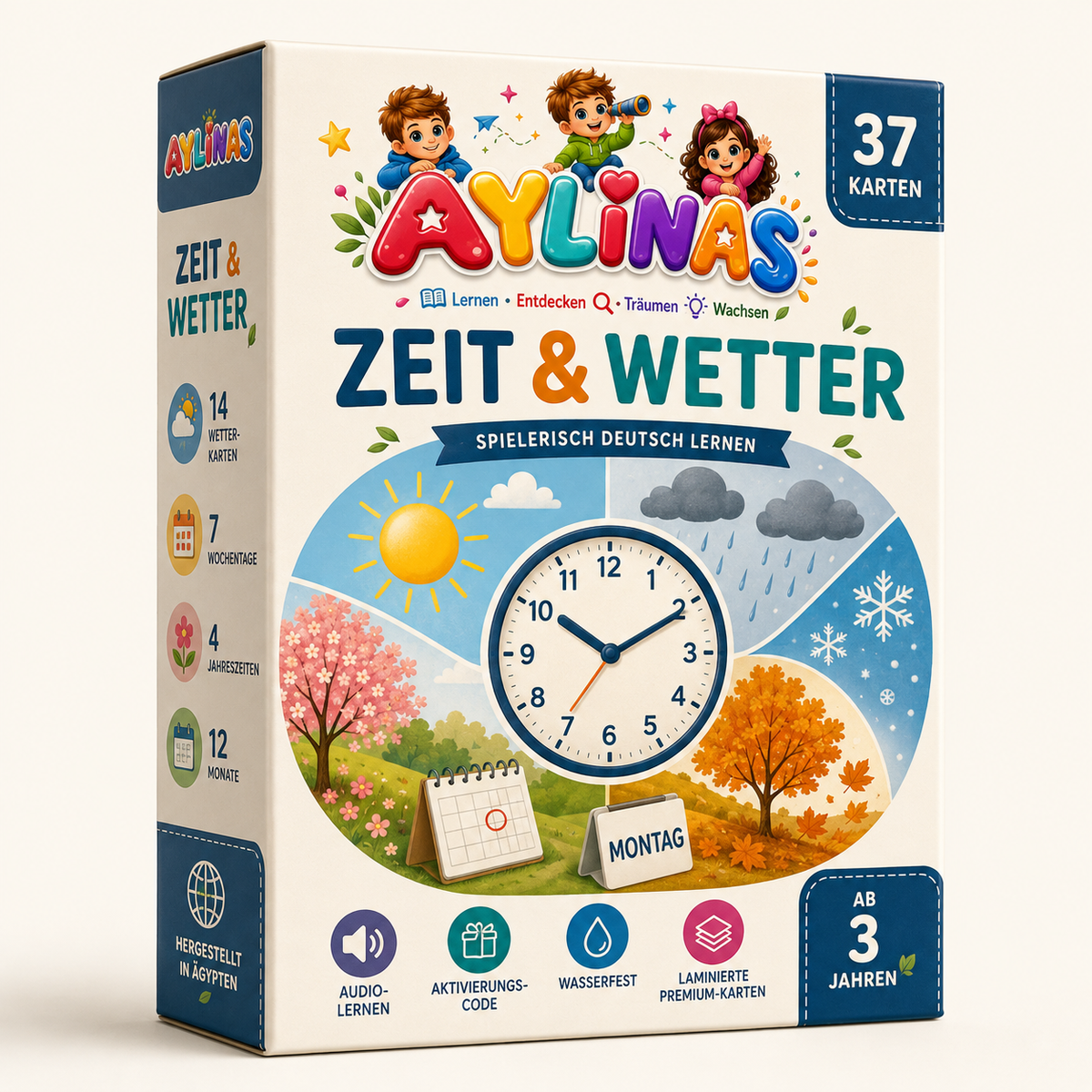 Zeit & Wetter — Time & Weather German Flashcards for Kids