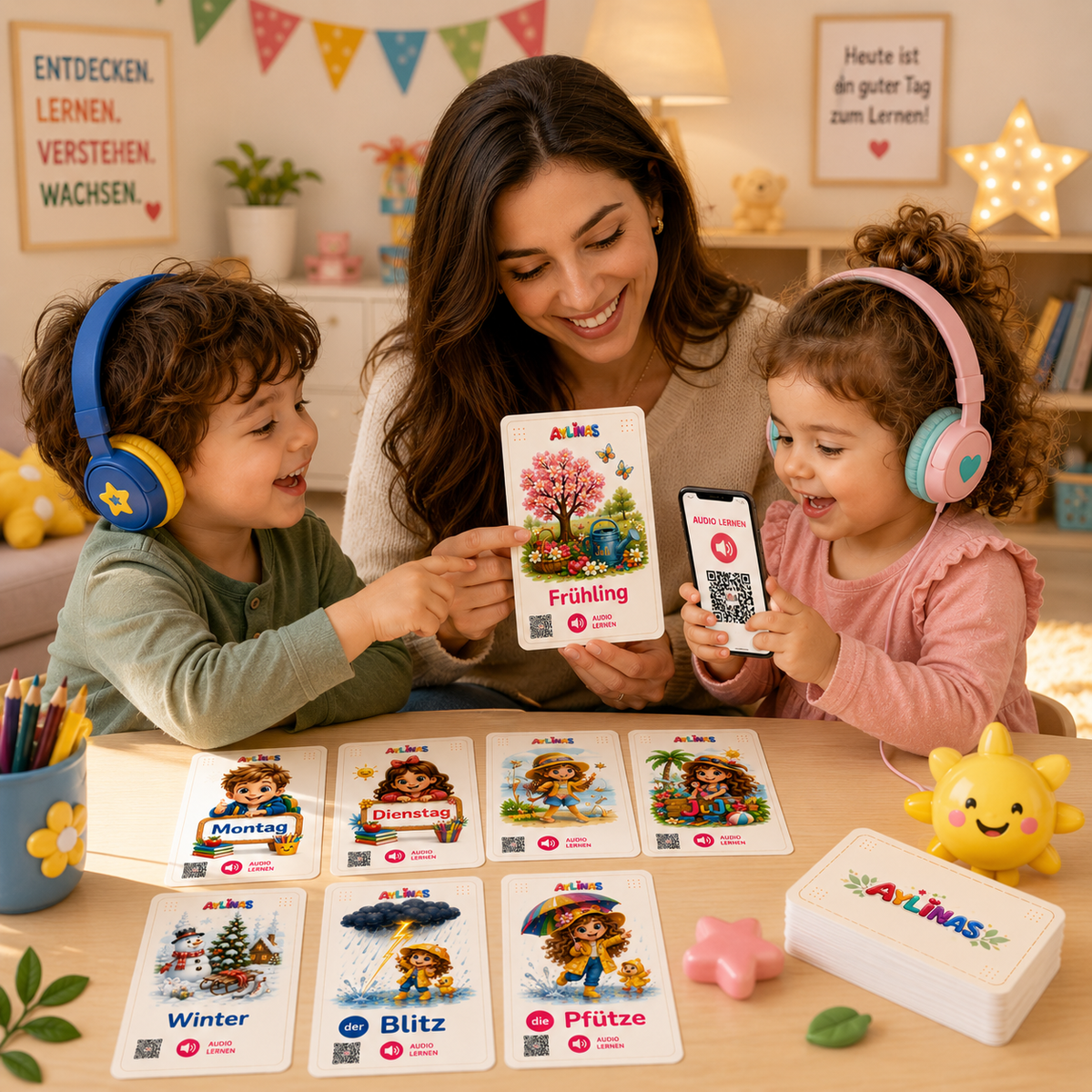 Zeit & Wetter — Time & Weather German Flashcards for Kids