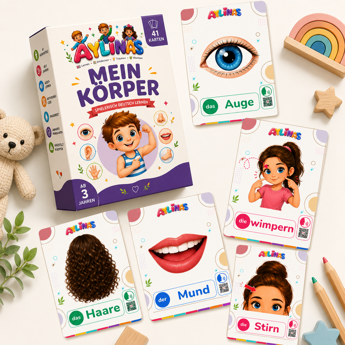 Mein Körper — My Body German Flashcards for Kids | 41-Card German Vocabulary Set