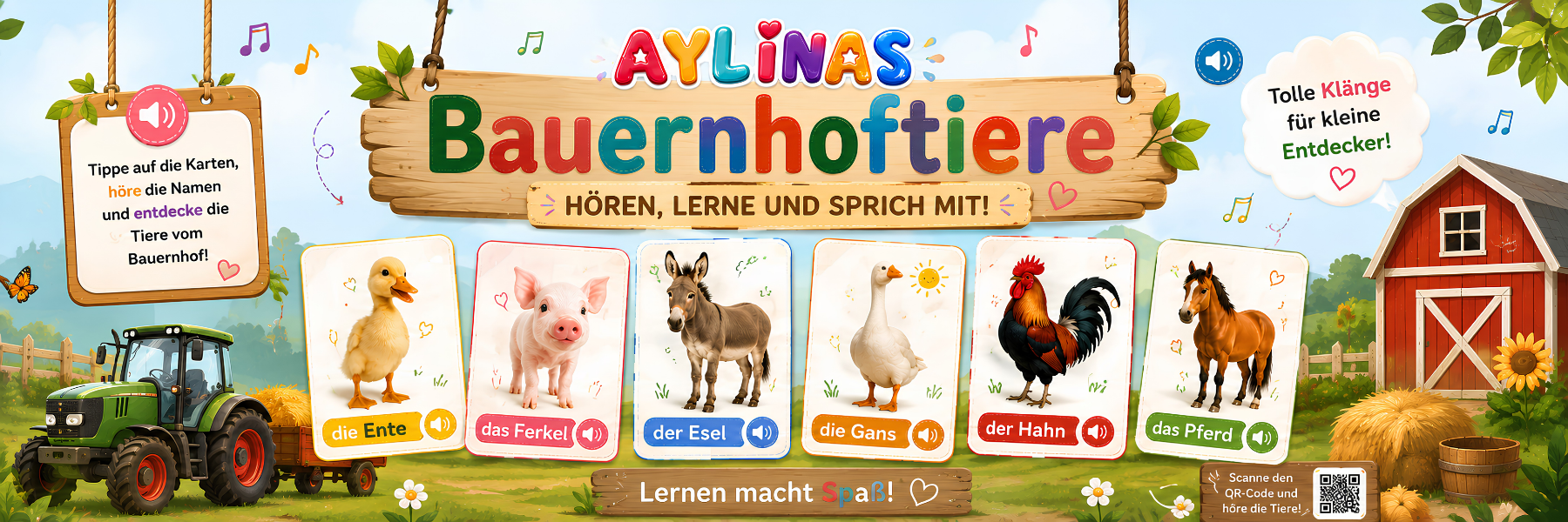 German Farm Animals Flashcards for Kids | Learn Bauernhoftiere | AYLINAS