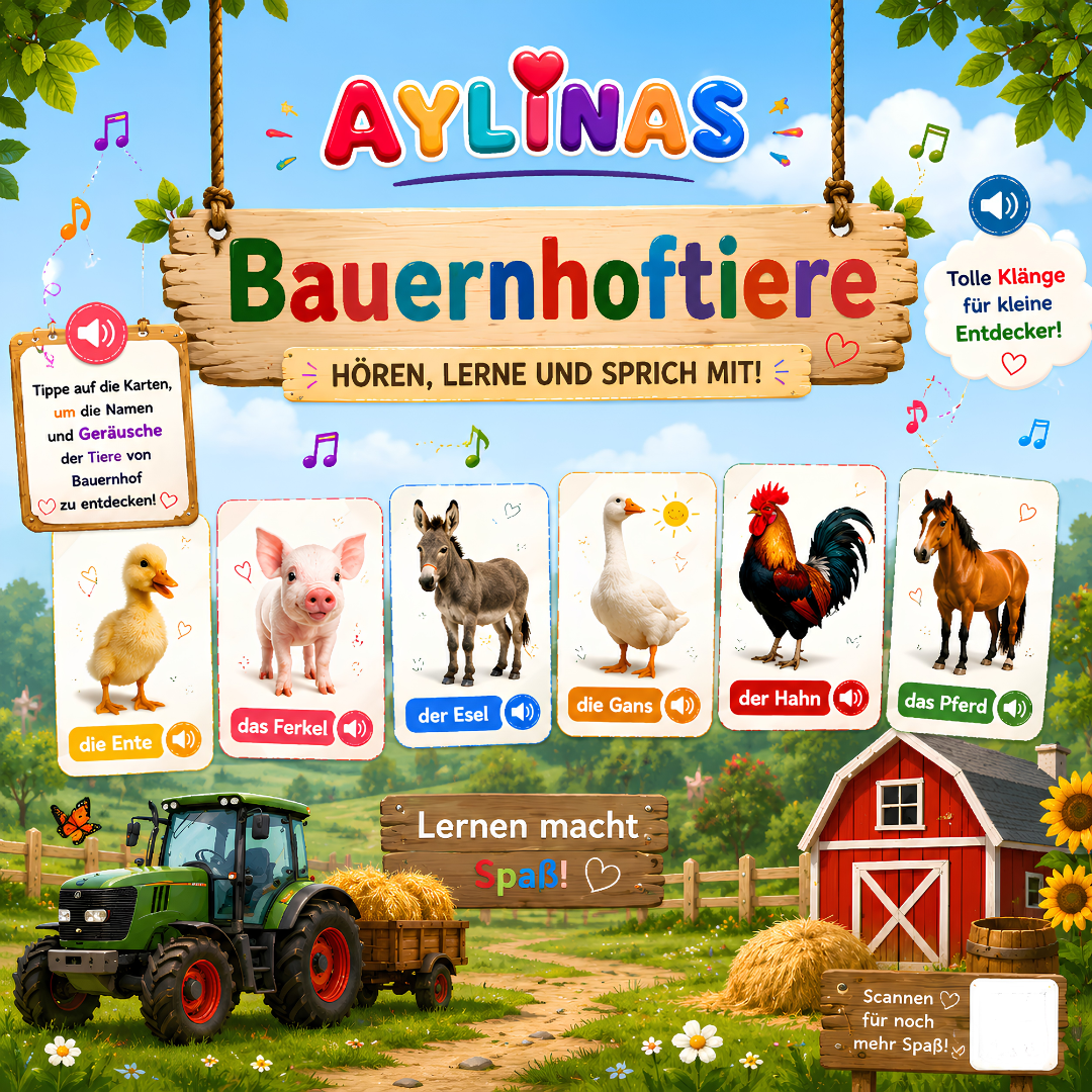 German Farm Animals Flashcards for Kids | Learn Bauernhoftiere | AYLINAS